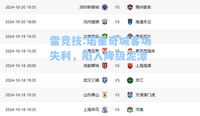 诺里奇城客场失利，陷入降级泥潭